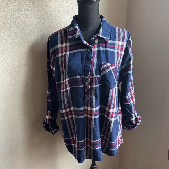 ALC At last classics Blue white red plaid half button down shirt - Picture 2 of 6